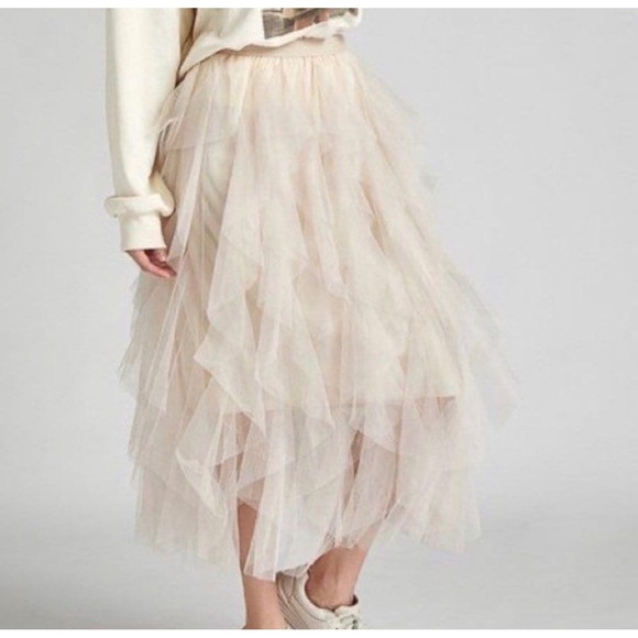 Strut & Bolt Cream Tiered Tulle Maxi Skirt Ruffle Mesh NWT Fairycore Size Small - Picture 5 of 14